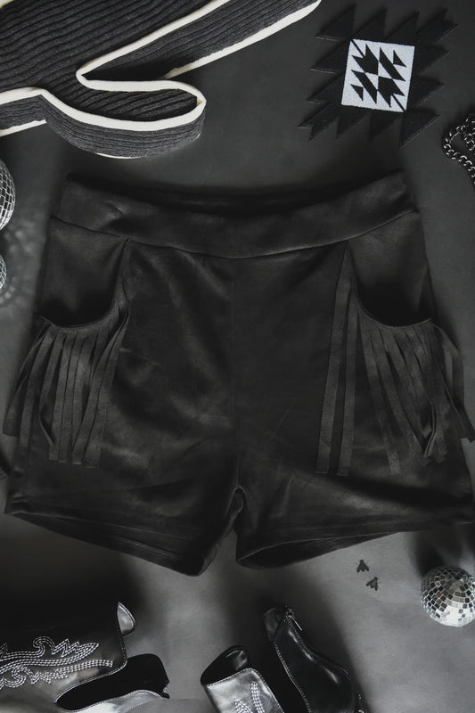 Midnight Suede Fringe Shorts