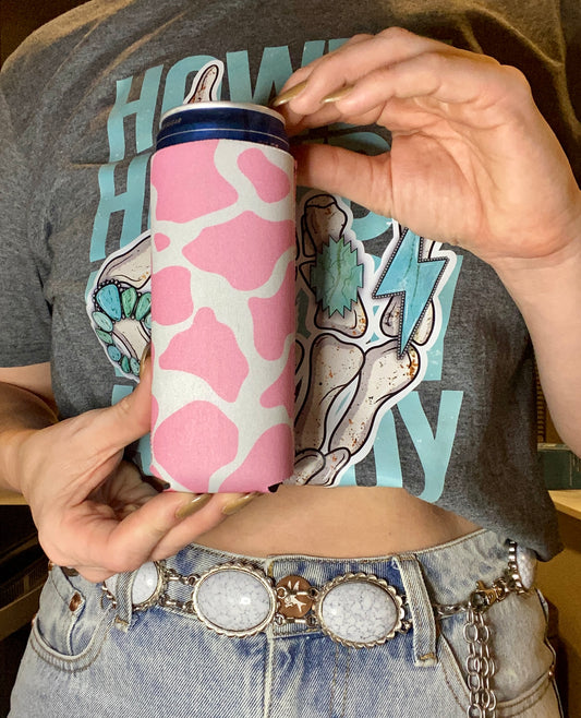 Pink Cowprint Tall Coozie - 2 Pack