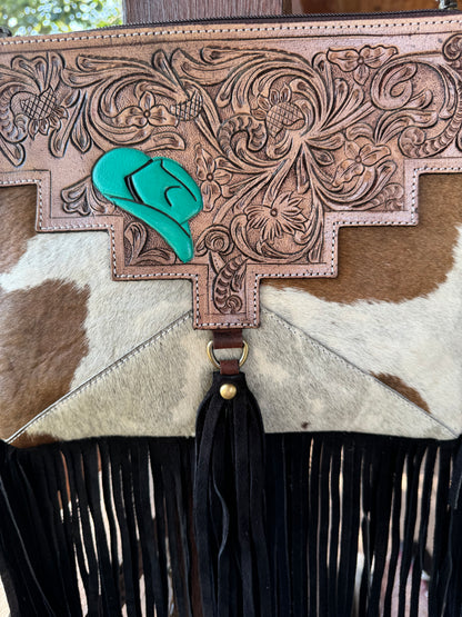 Lidia Cowhide & Leather Fringe Purse