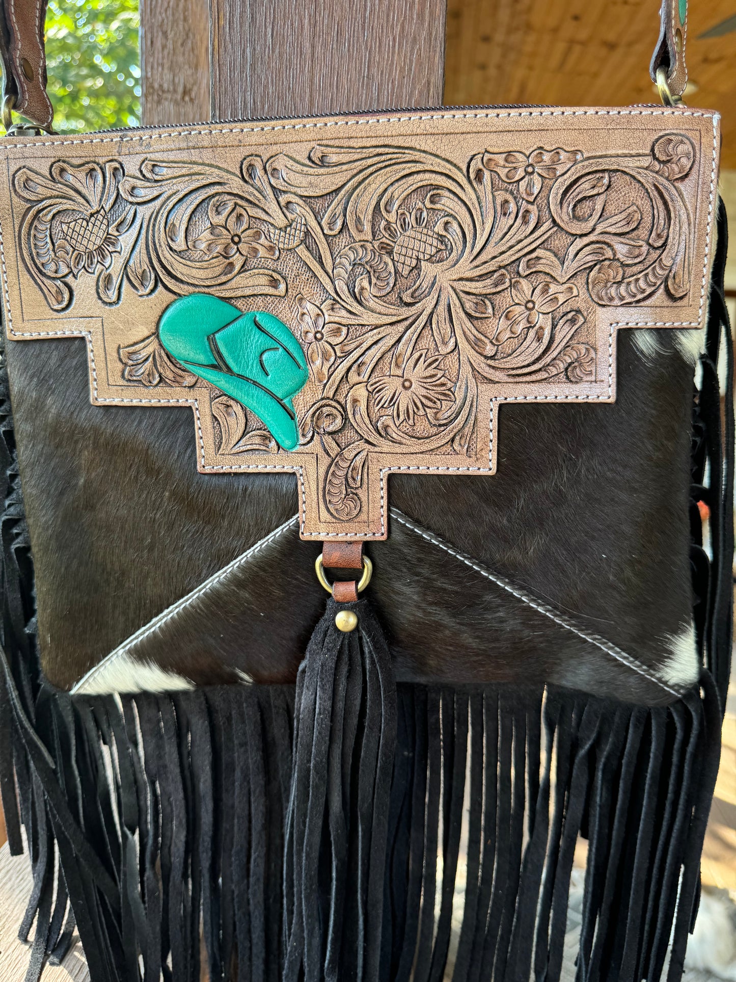 Lidia Cowhide & Leather Fringe Purse