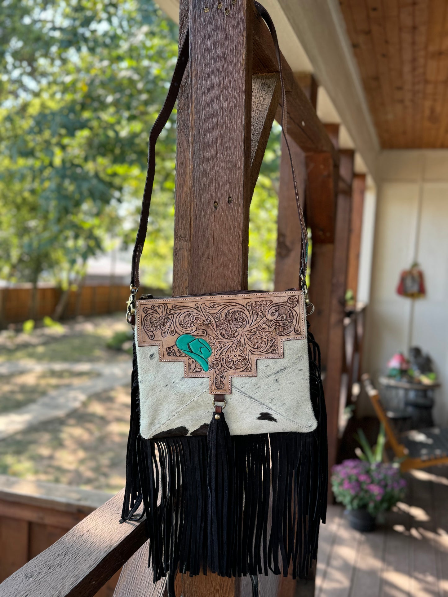 Lidia Cowhide & Leather Fringe Purse