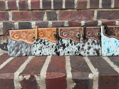 Cowhide & Tooled Leather Wristlet