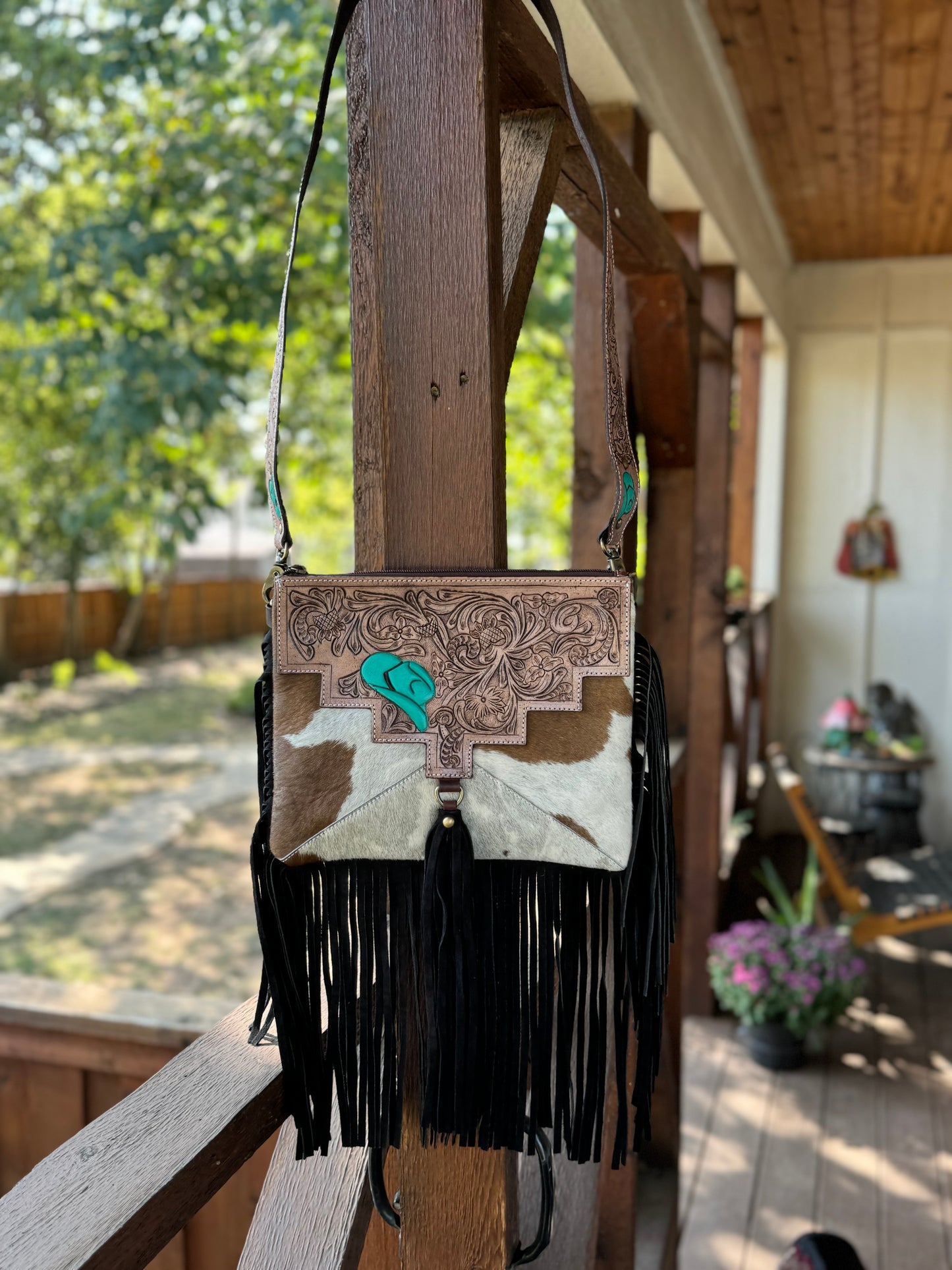 Lidia Cowhide & Leather Fringe Purse