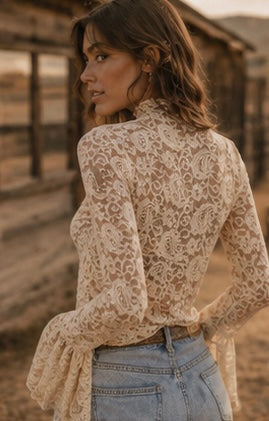 Ladies See Sheer Lace Blouse Layring Top