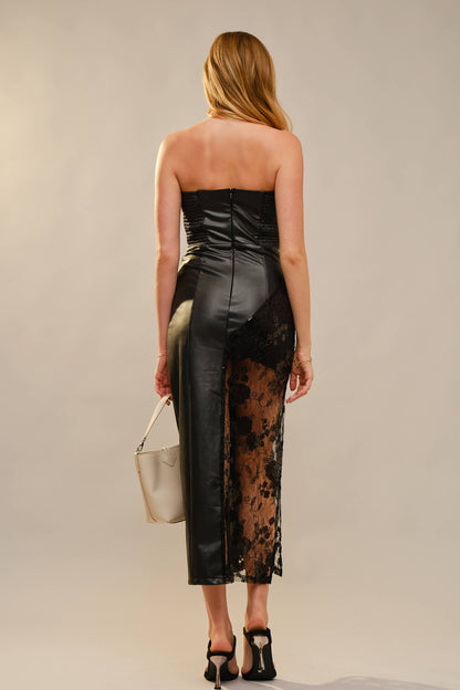 Side Slit Lace Contrast Tube Maxi Dress