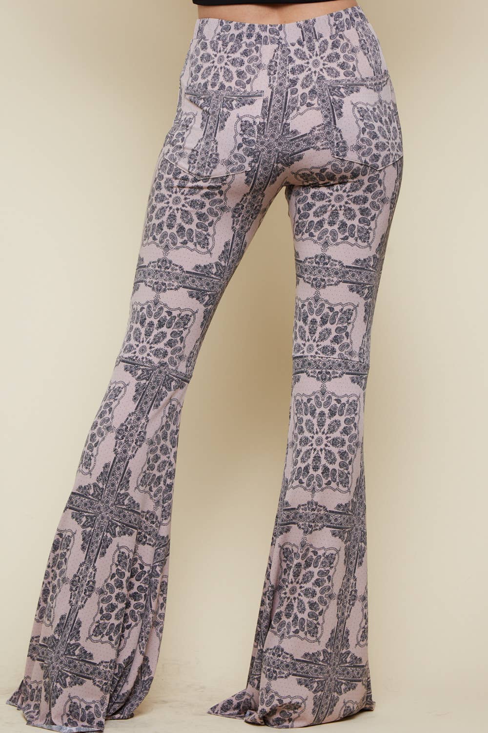 MAUVE PRINTED BELL BOTTOM WITH BACK POCKETS