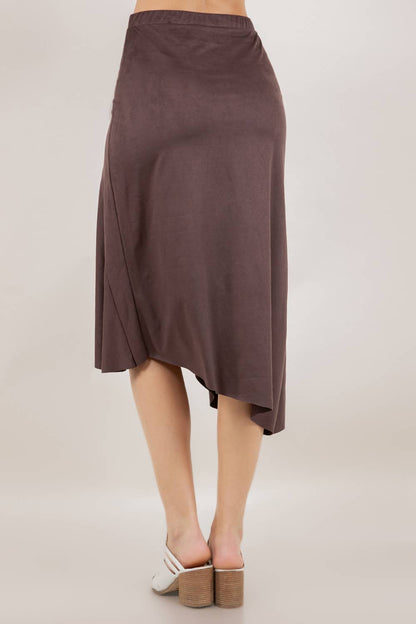 ASYMMETRIC FAUX SUEDE MIDI SKIRT