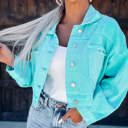 Rhinestone Fringed Denim Cropped Jacket