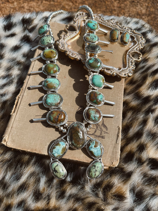 The Sonoran Gold Squash Blossom Necklace with Earrings