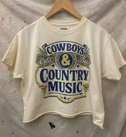 Cowboys, Cold Beer, and Country Music Relaxed Crop Tee