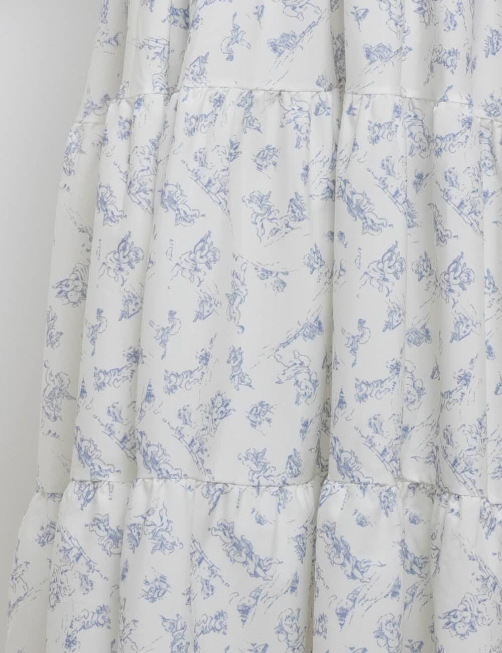 Ladies Romantic Floral Print Corset Puff Sleeves Midi Dress