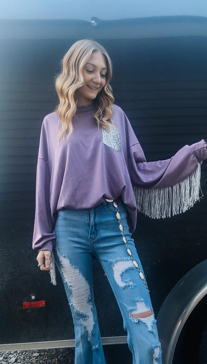 Fringe Sequin Knit Top - Lavender