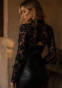Side Slit Lace Contrast Tube Maxi Dress