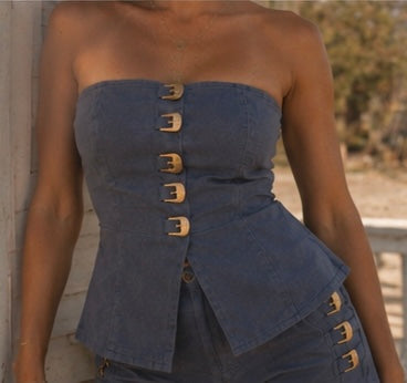 Western Buckle Strapless Top