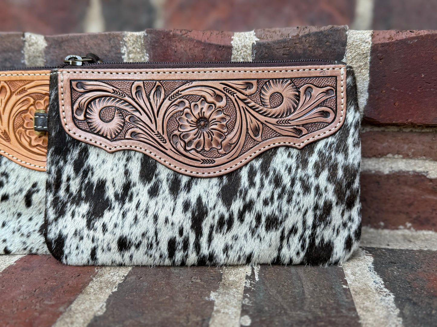 Cowhide & Tooled Leather Wristlet