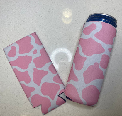 Pink Cowprint Tall Coozie - 2 Pack