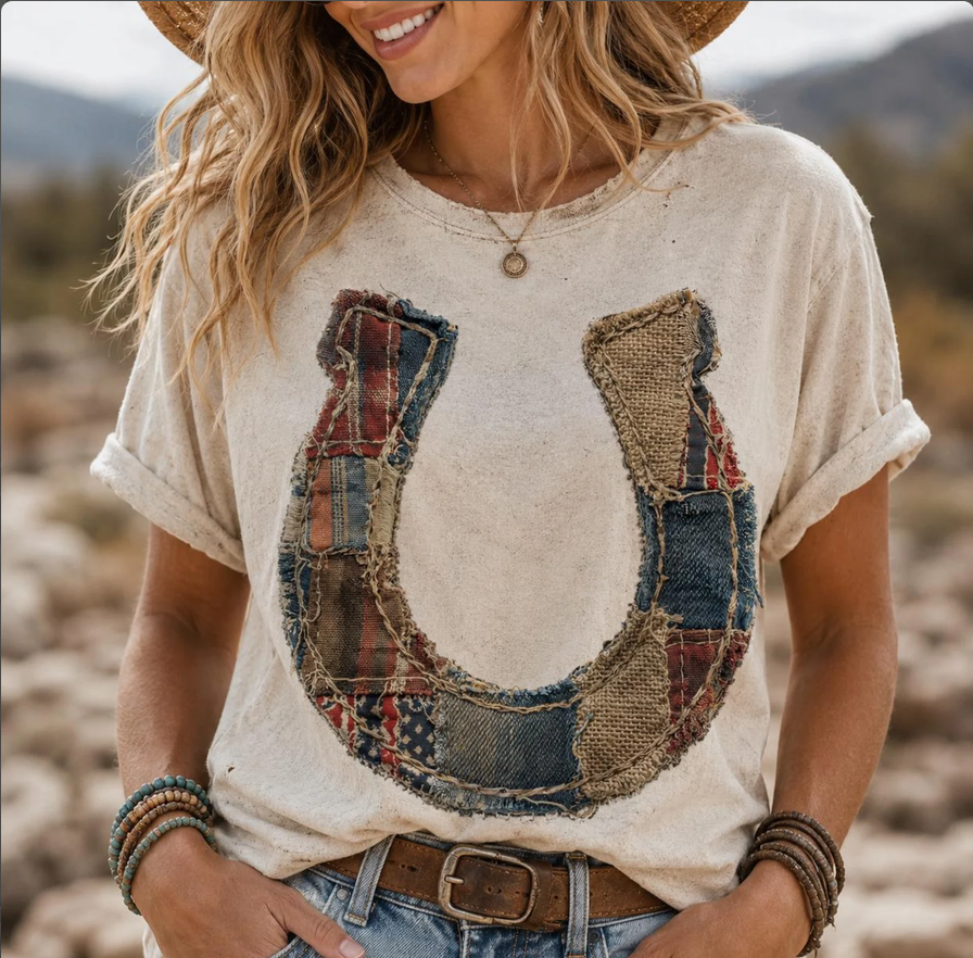 Lucky Horseshoe Patchwork Graphic Tee