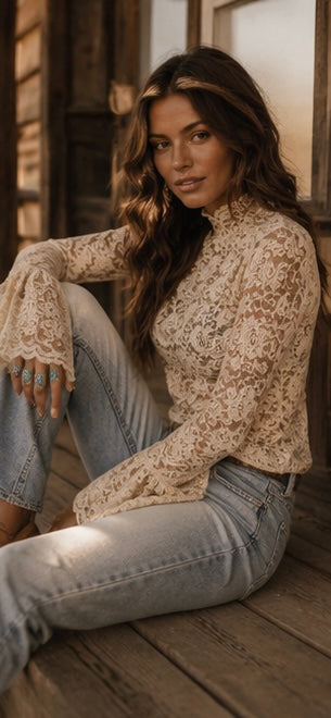Ladies See Sheer Lace Blouse Layring Top