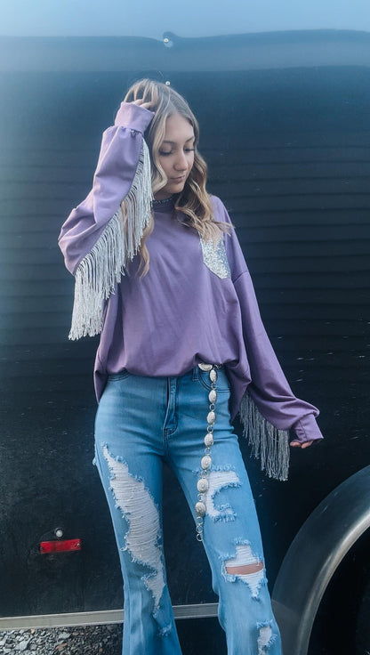 Fringe Sequin Knit Top - Lavender