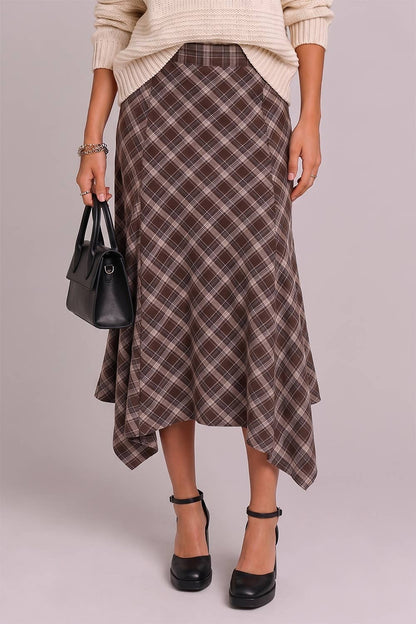 Autumn Trails Plaid Midi Skirt