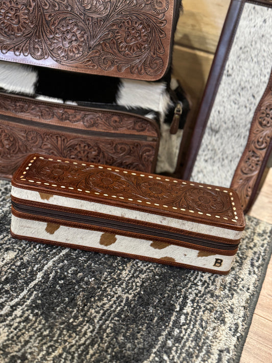 Lacey Tooled leather & cowhide hot tools case