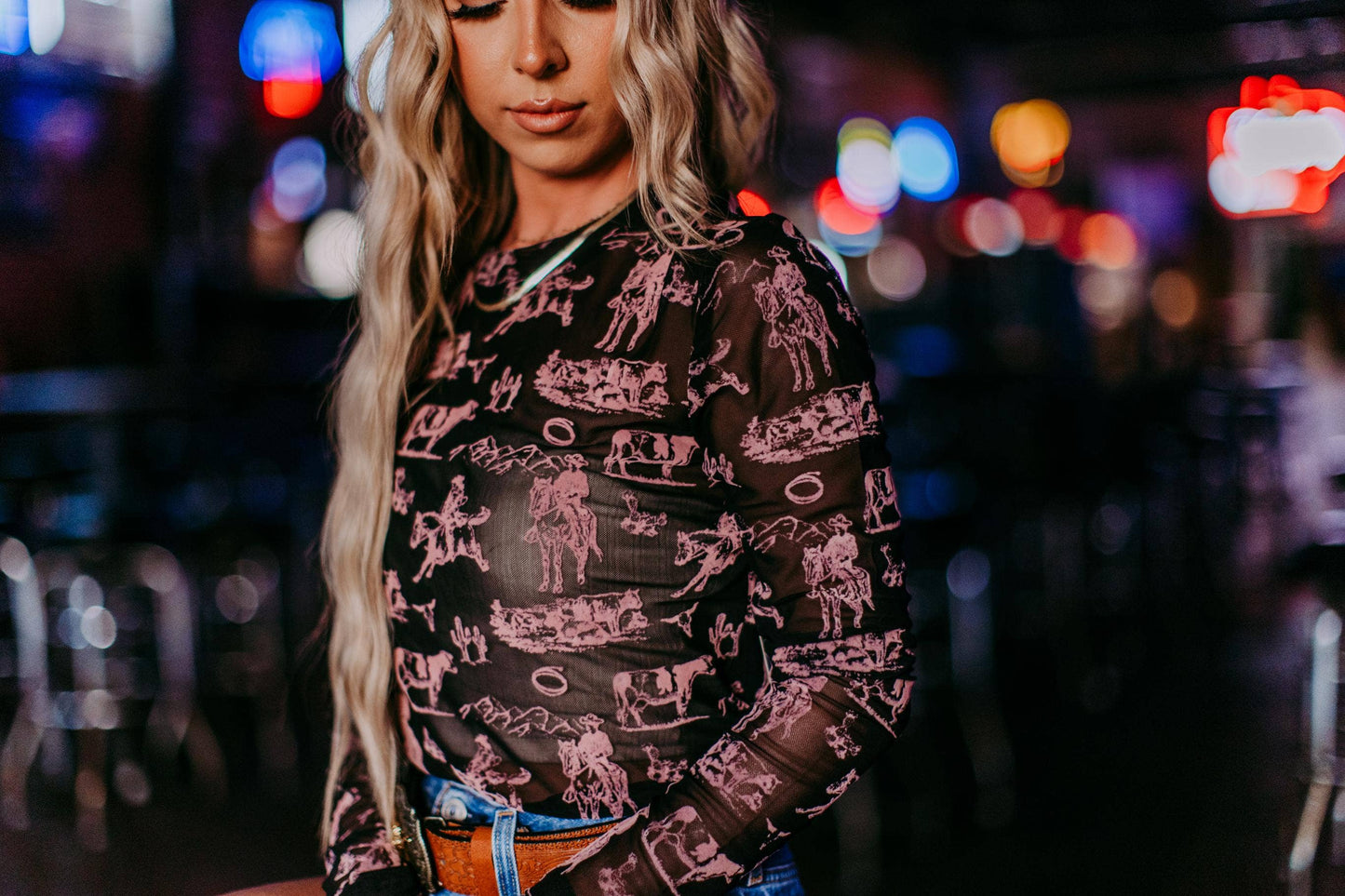 Pink Western Mesh Top