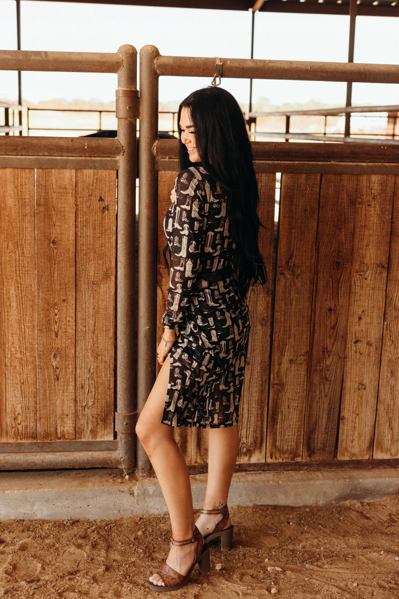 mesh dress with boots Shyanne Women's Hillside Button Front Embroidered Mesh Midi Dress