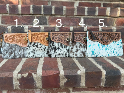 Cowhide & Tooled Leather Wristlet