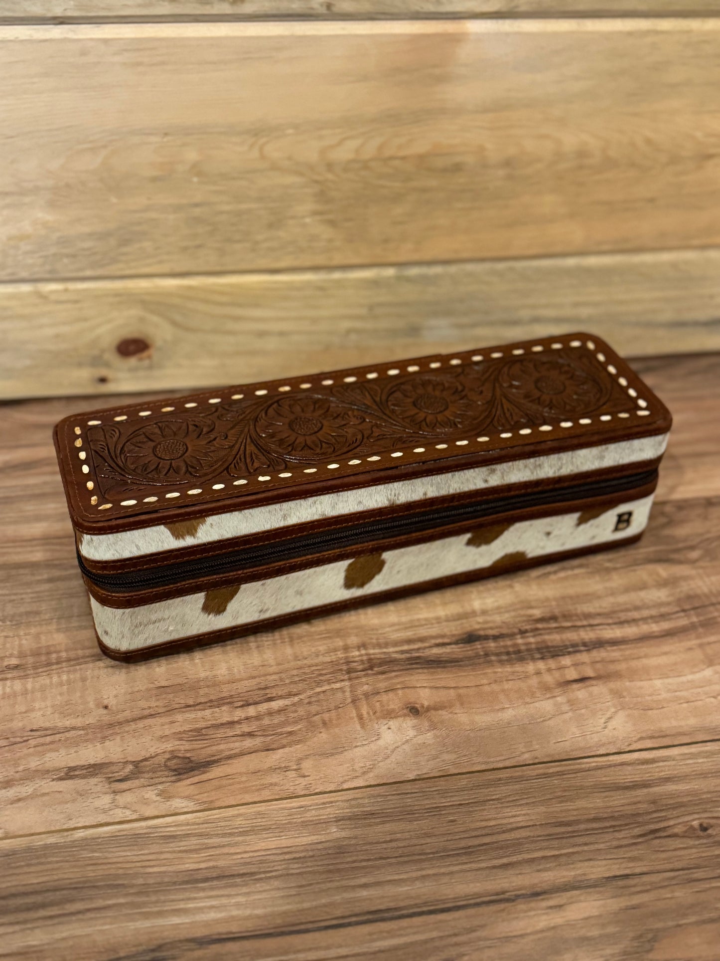 Lacey Tooled leather & cowhide hot tools case