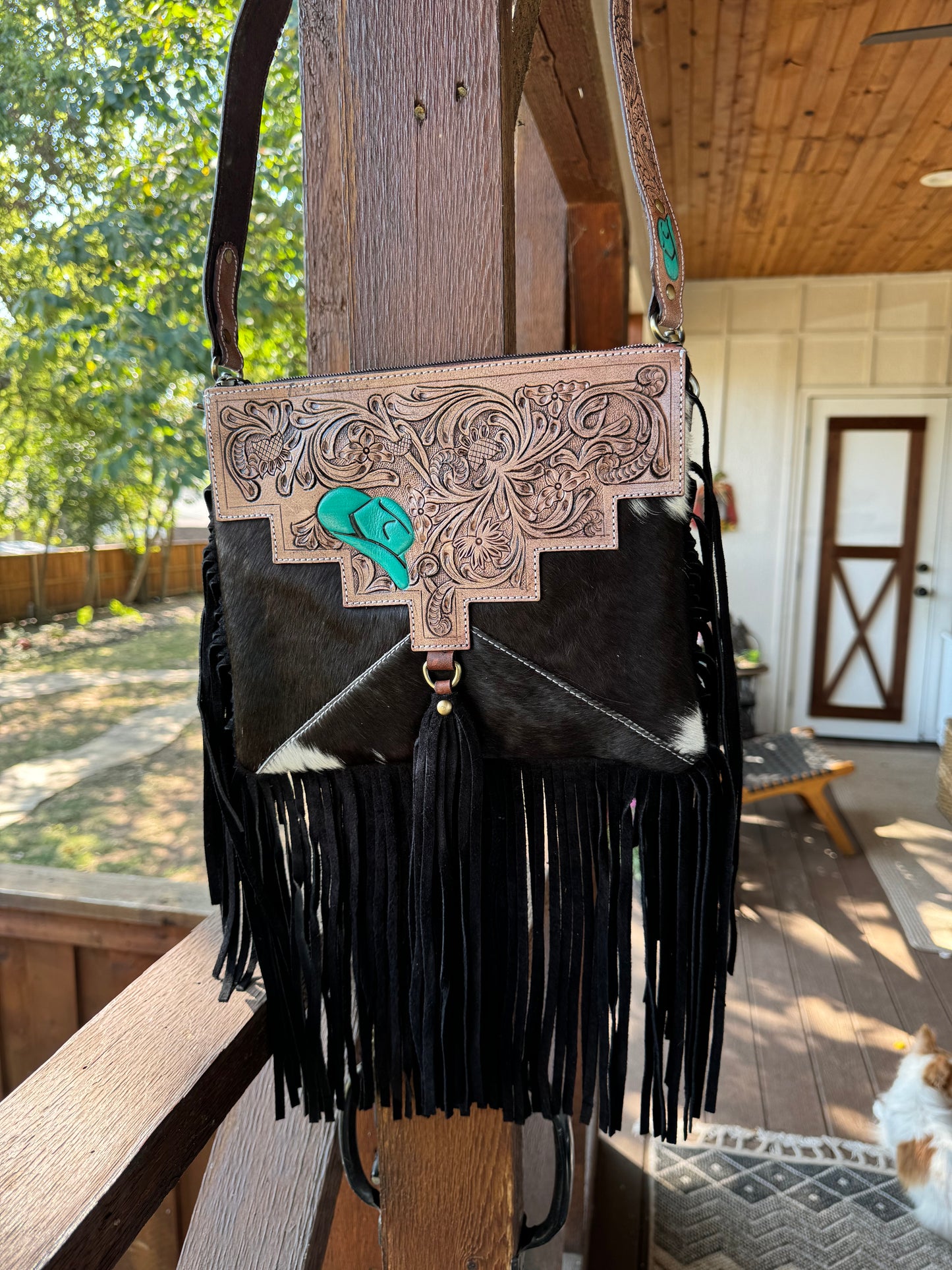 Lidia Cowhide & Leather Fringe Purse