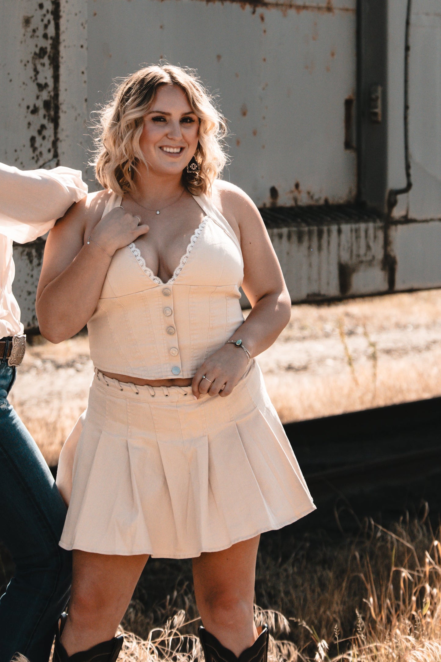 TWILL TOP WITH LACE AND SKIRT SET