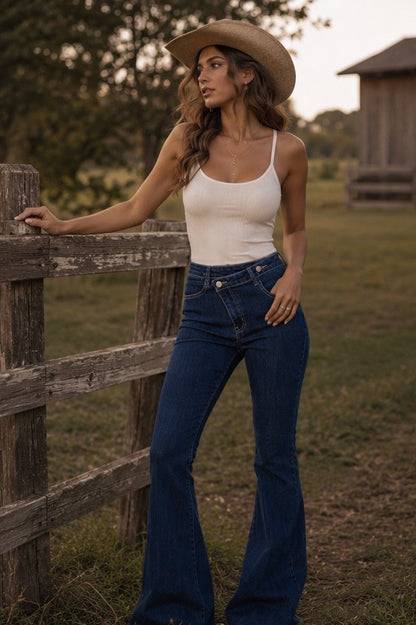 DK DENIM CRISS CROSS BELL BOTTOM JEAN
