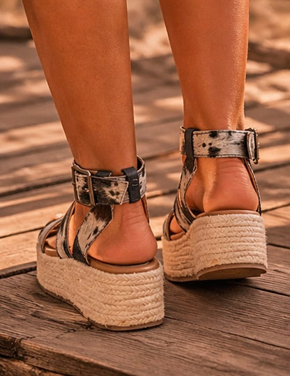 Longhorn Lasso Leather Sandals in Cowprint Hairon