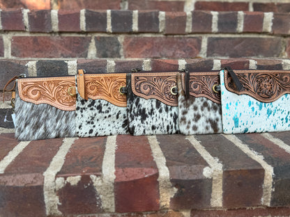 Cowhide & Tooled Leather Wristlet