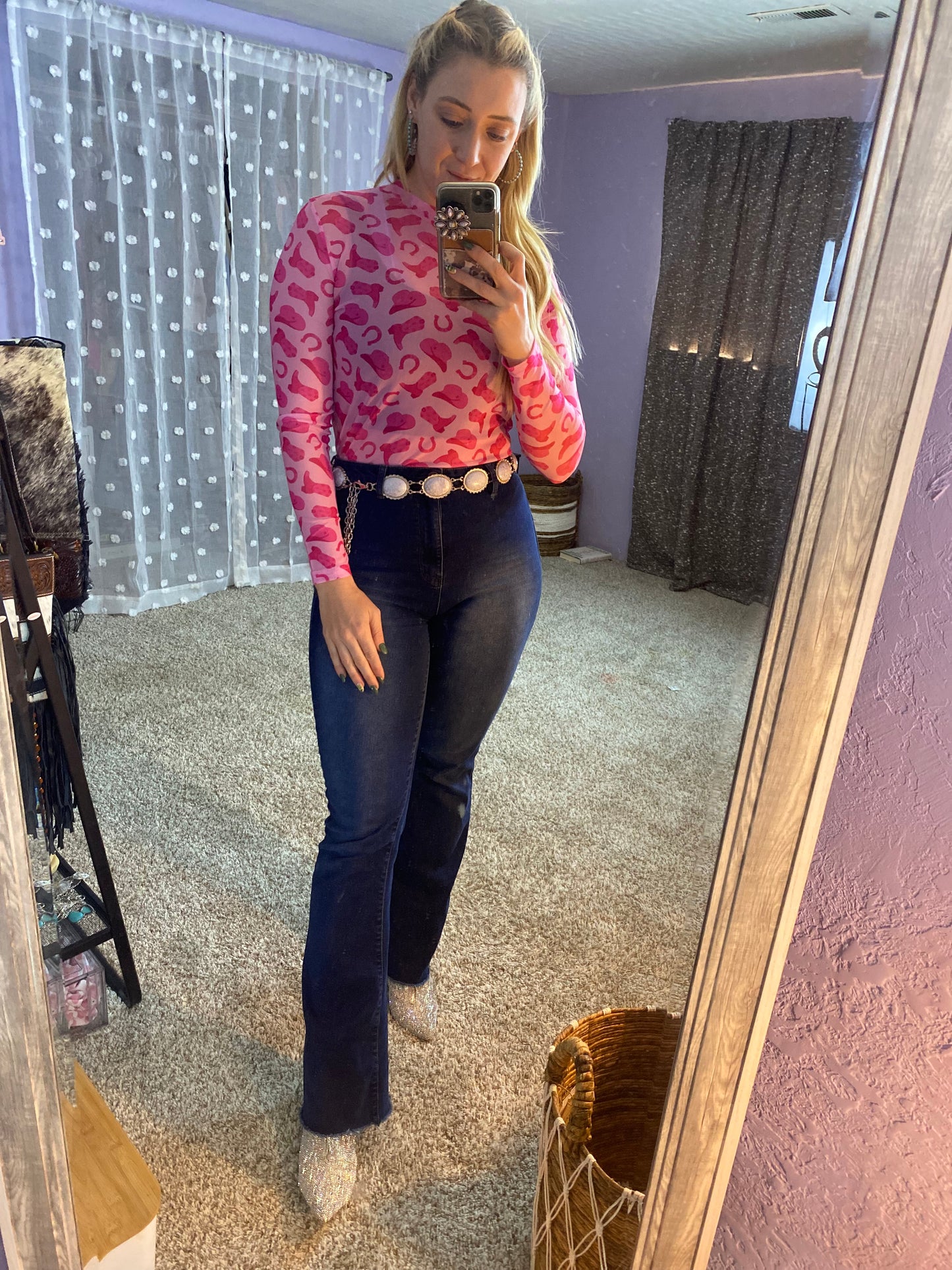 Blush Cowgirl Mesh Top