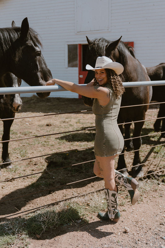The Olive Denim Mini Dress