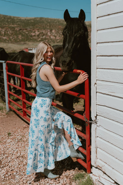 The Lilian - High Waisted Ruffle Maxi Skirt