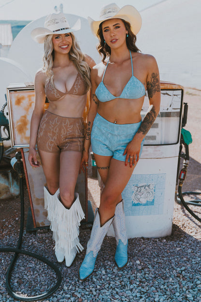 Darleene Leather Boot Stitch Short Set