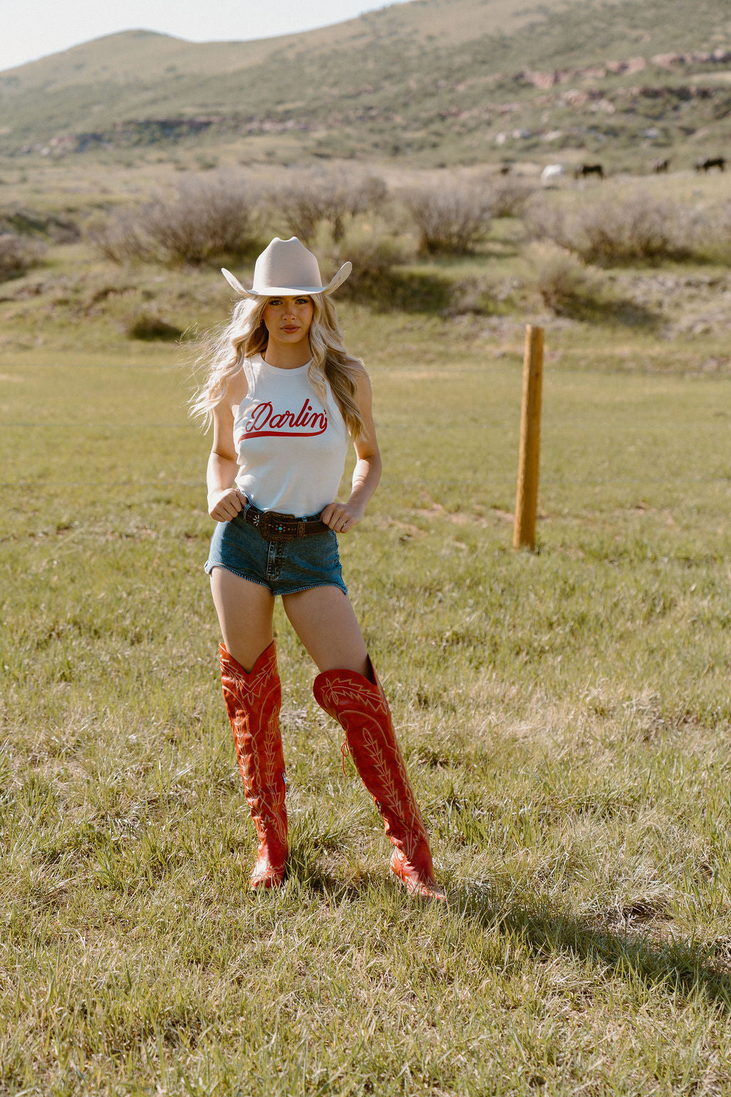 Darlin', Western Cowgirl Micro-Ribbed Cropped Tank
