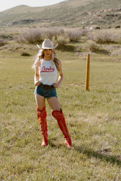 Darlin', Western Cowgirl Micro-Ribbed Cropped Tank