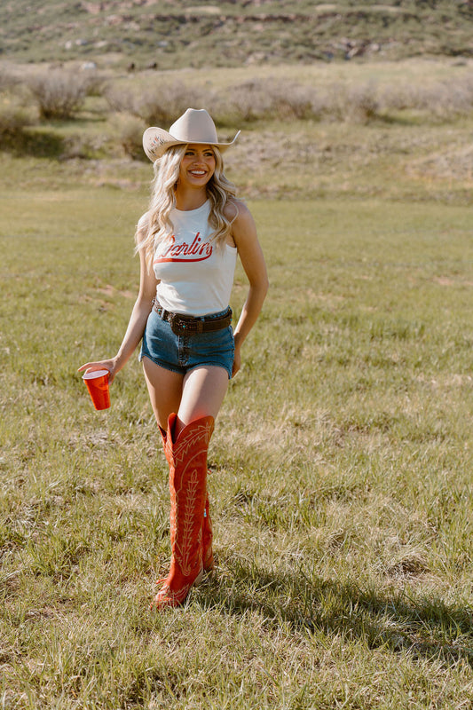 Darlin', Western Cowgirl Micro-Ribbed Cropped Tank