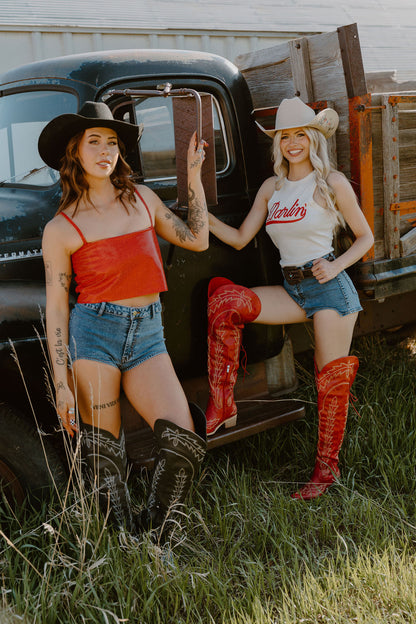 Darlin', Western Cowgirl Micro-Ribbed Cropped Tank