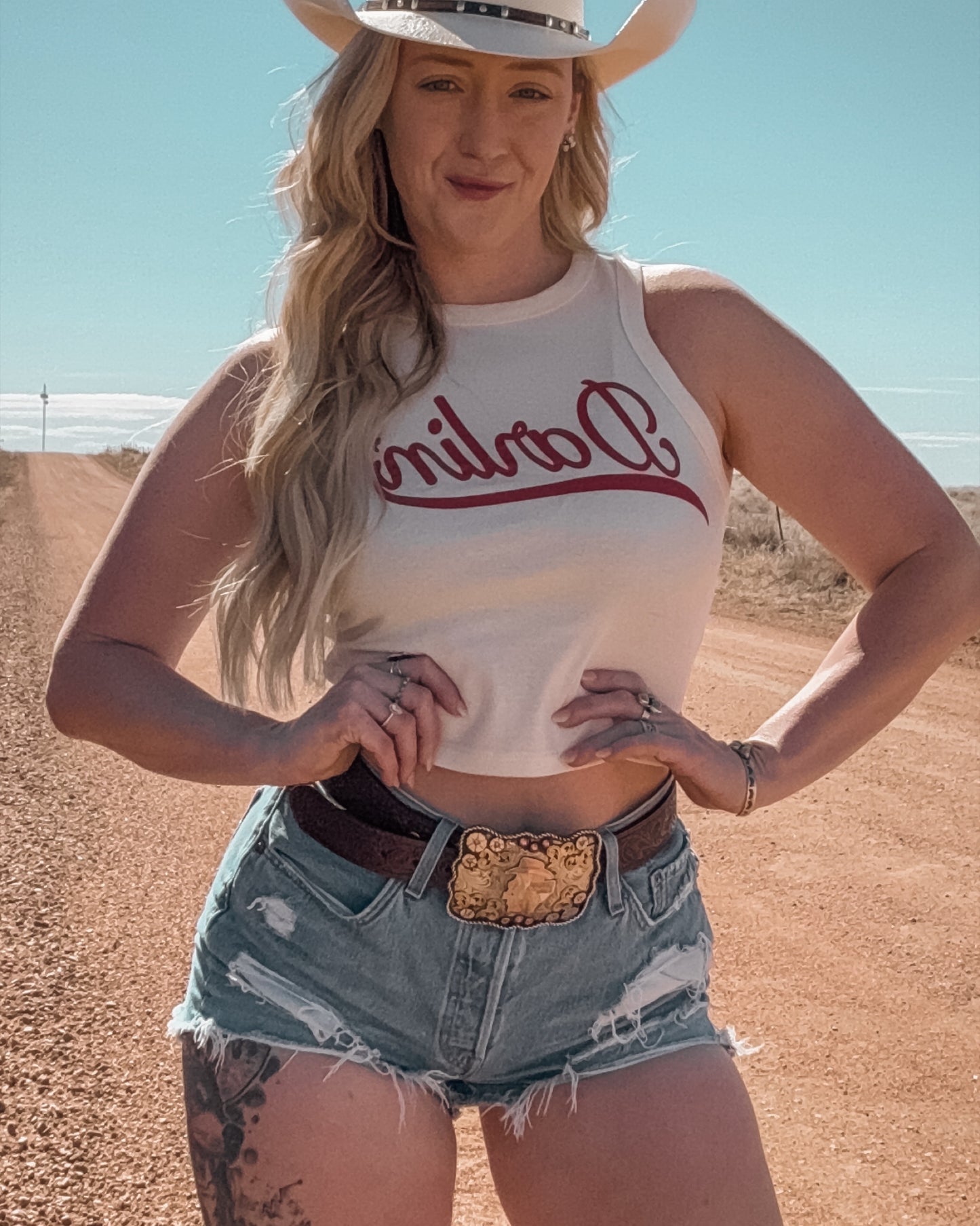 Darlin', Western Cowgirl Micro-Ribbed Cropped Tank