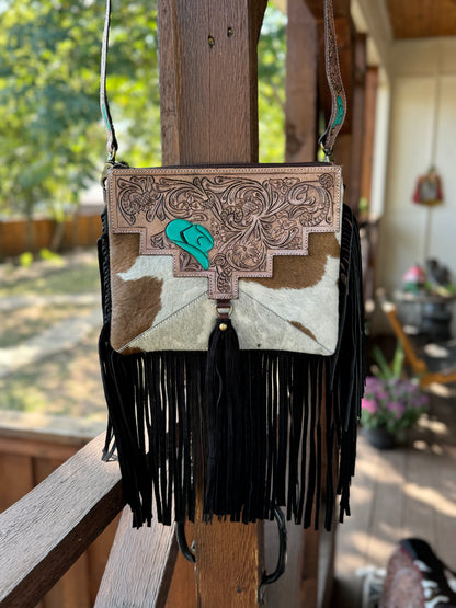 Lidia Cowhide & Leather Fringe Purse