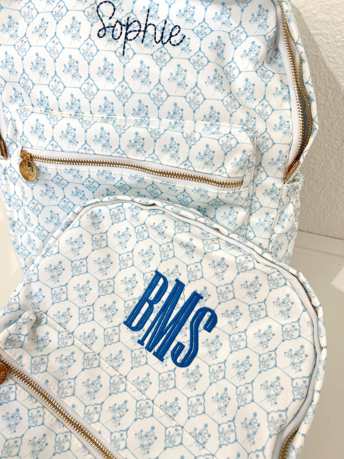 Blue Toile Backpack