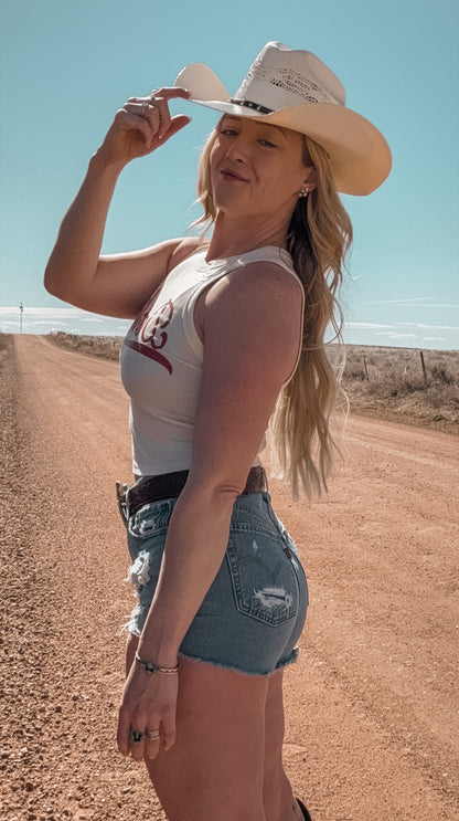 Darlin', Western Cowgirl Micro-Ribbed Cropped Tank