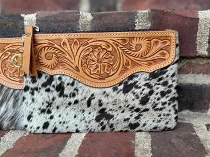 Cowhide & Tooled Leather Wristlet