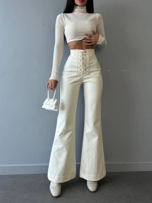 Morgan Lace Up Leather Flare Pant