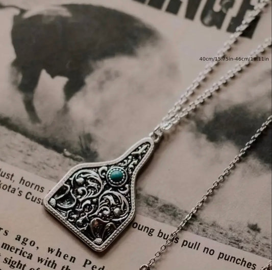 Turquoise Cow Tag Necklace