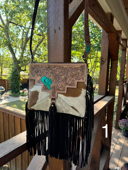 Lidia Cowhide & Leather Fringe Purse